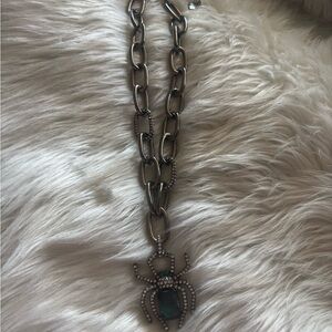 Betsey Johnson Silver Necklace with Teal Spider Pendant